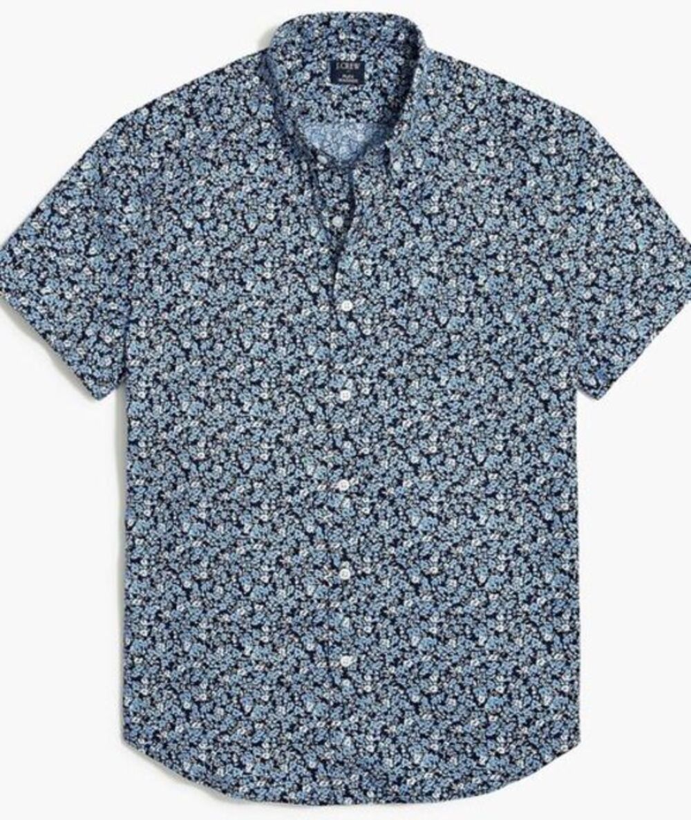 NWOT J. Crew Factory Men's Slim Fit Blue Floral Flex Casual Short Sleeve Shirt L